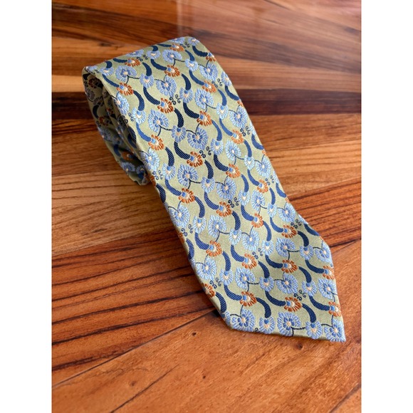 Bachrach Silk Necktie Mens Floral Light Green Blue Orange Elegant - Picture 1 of 2
